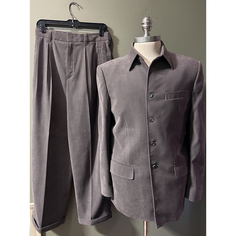 Vintage BESPOKE Carrot Lido Mens Taupe 4 btn ZOOT Suit 40 Dbl pleated cuff 30x28